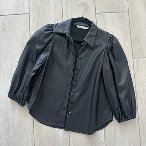 Zara XS faux leather puff sleeve top